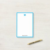 Wit w / Bright Sky Blue Heart & Border + Naam Post-it® Notes (Op bureau)