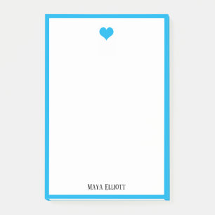 Wit w / Bright Sky Blue Heart & Border + Naam Post-it® Notes