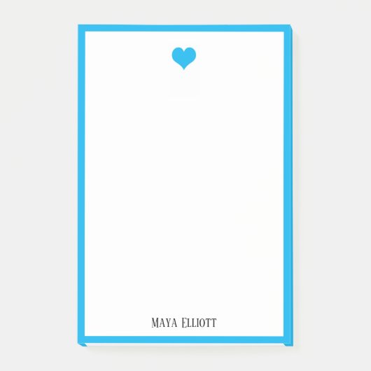 Wit w / Bright Sky Blue Heart & Border + Naam Post-it® Notes (Voorkant)