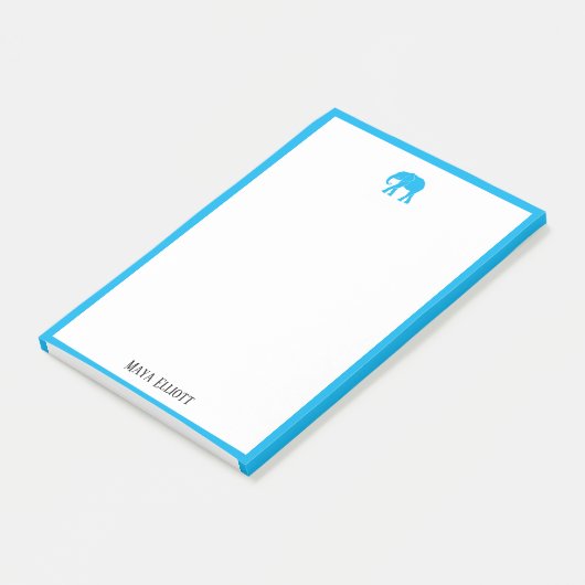 Wit w / Bright Sky Blue Olifant & Border + Naam Post-it® Notes (Schuin)