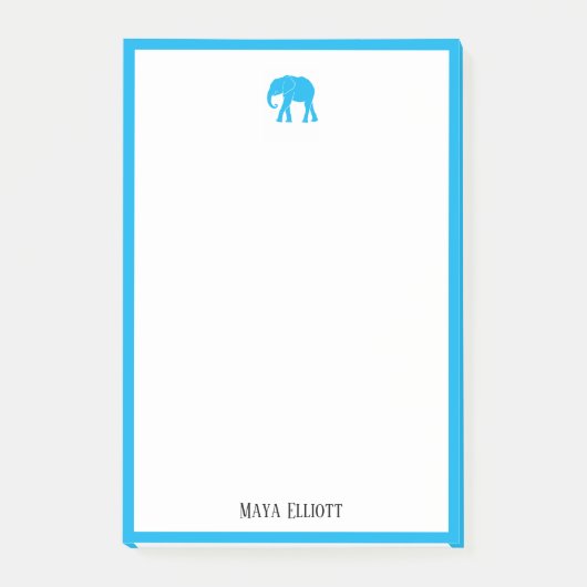 Wit w / Bright Sky Blue Olifant & Border + Naam Post-it® Notes (Voorkant)