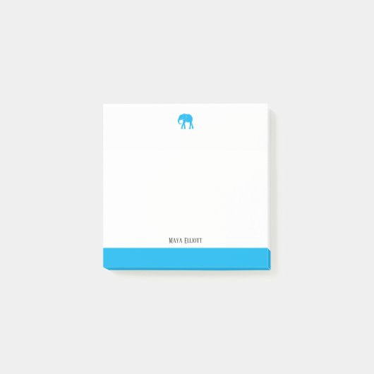 Wit w / Bright Sky Blue Olifant & Border + Naam Post-it® Notes (Voorkant)