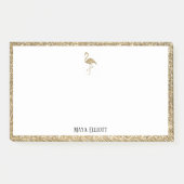 Wit w/ Gouden Glitter Flamingo & Rand + Naam Post-it® Notes (Voorkant)