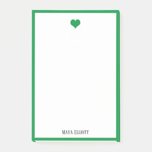 Wit w / Helder Groen Hart & Rand + Naam Post-it® Notes (Voorkant)