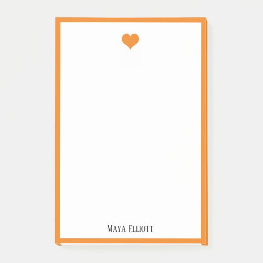 Wit w / Helder Oranje Hart & Rand + Naam Post-it® Notes (Voorkant)