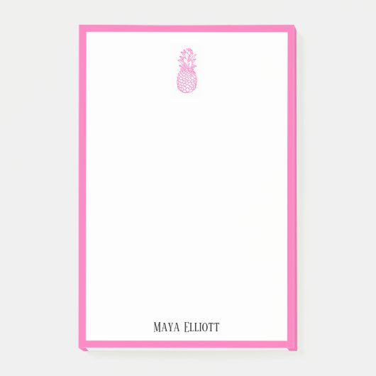 Wit w/ Helder Roze Ananas & Rand + Naam Post-it® Notes (Voorkant)