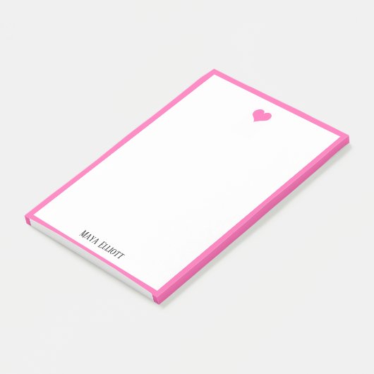 Wit w / Helder Roze Hart & Rand + Naam Post-it® Notes (Schuin)