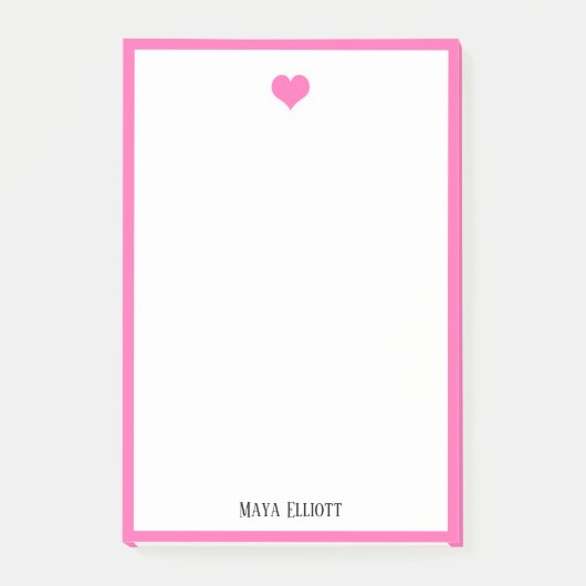 Wit w / Helder Roze Hart & Rand + Naam Post-it® Notes (Voorkant)