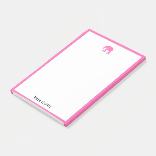 Wit w / Helderroze Olifant & Rand + Naam Post-it® Notes (Schuin)
