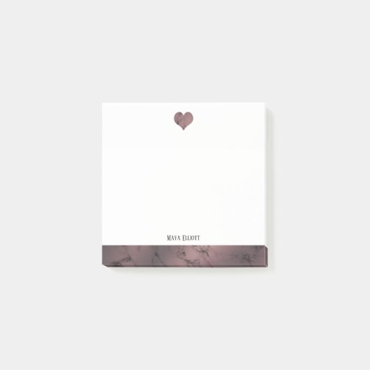 Wit w / Roos Goud Marmeren Hart & Rand + Naam Post-it® Notes (Voorkant)