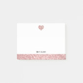 Wit w / Roos Gouden Faux Glitter Hart & Rand Post-it® Notes (Voorkant)
