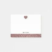 Wit w / Roos Gouden Faux Glitter Hart & Rand Post-it® Notes (Voorkant)