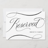 Wit w / Zwart Script Bruiloft Gereserveerd Tafelte (Voorkant)