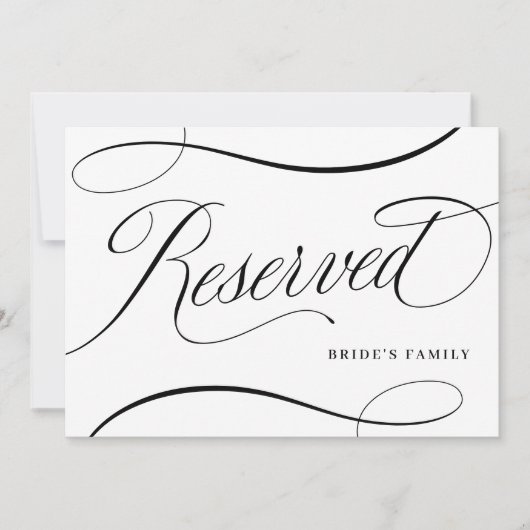 Wit w / Zwart Script Bruiloft Gereserveerd Tafelte (Voorkant)