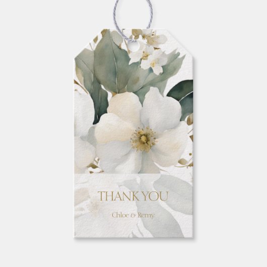 Wit | Waterverf Bloemen Dank je bruiloft Cadeaulabel (Voorkant)