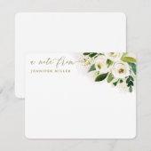 Wit Waterverf Bloemen Script Notitiekaartje (Voorkant / Achterkant)