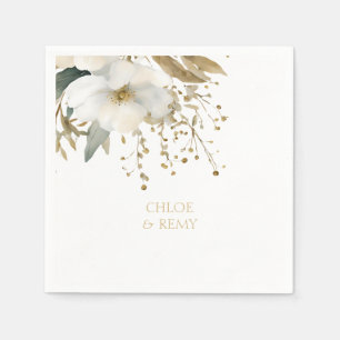 Wit   Waterverf Bloemenblad & Paar Namen Servet
