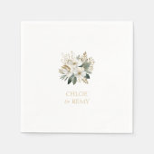 Wit | Waterverf Bloemenblad & Paar Namen Servet (Voorkant)