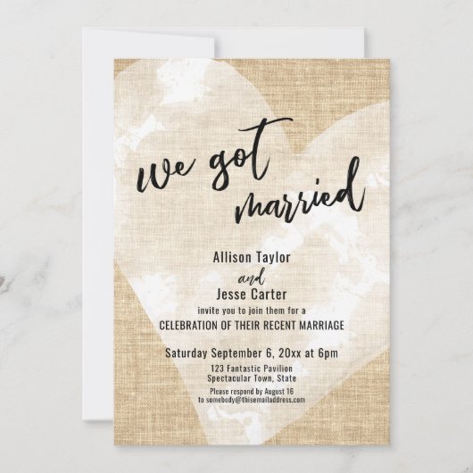 Wit Waterverf Hart We Zijn Getrouwd Jute Feestje Kaart (Voorkant)