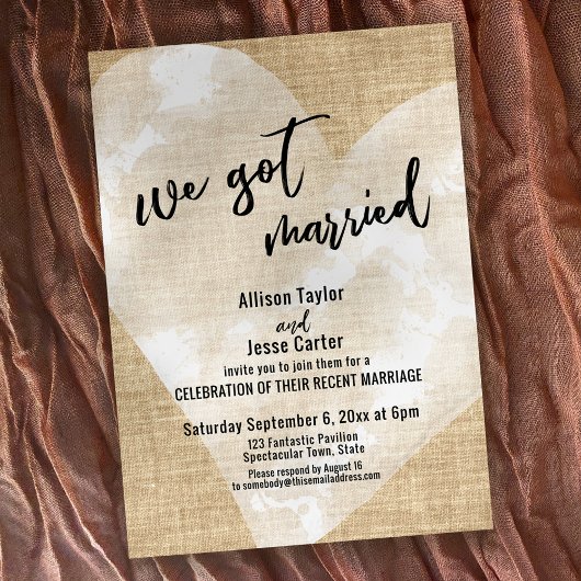 Wit Waterverf Hart We Zijn Getrouwd Jute Feestje Kaart