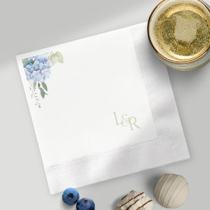 Wit   Waterverf Sage & Blue Hydrangea Wedding Servet