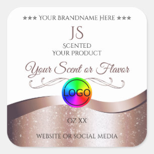 Wit Wavy Roos Goud Logo Monogram Productlabel Vierkante Sticker