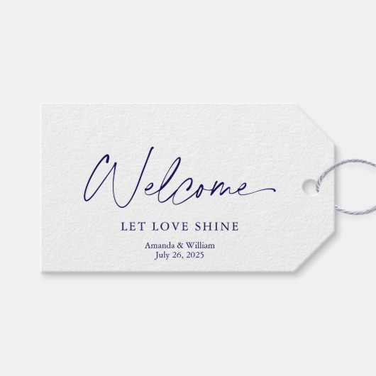 Wit Welkom Label met Dusty Blue Florals Cadeaulabel (Voorkant (Horizontaal))