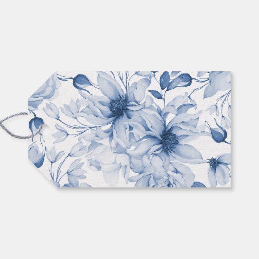 Wit Welkom Label met Dusty Blue Florals Cadeaulabel (Achterkant Horizontaal)