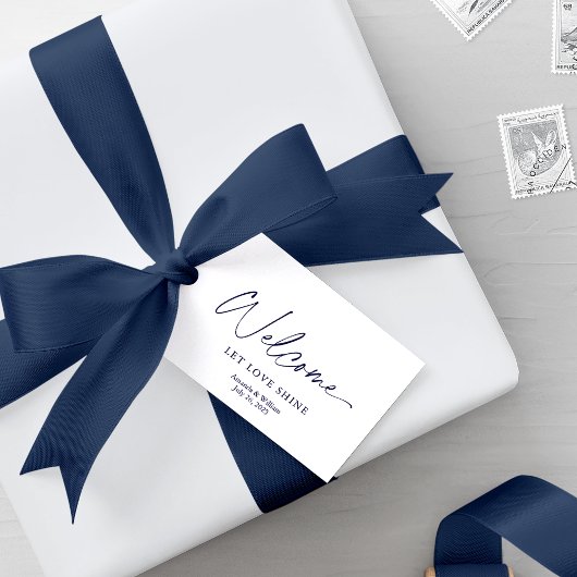 Wit Welkom Label met Dusty Blue Florals Cadeaulabel