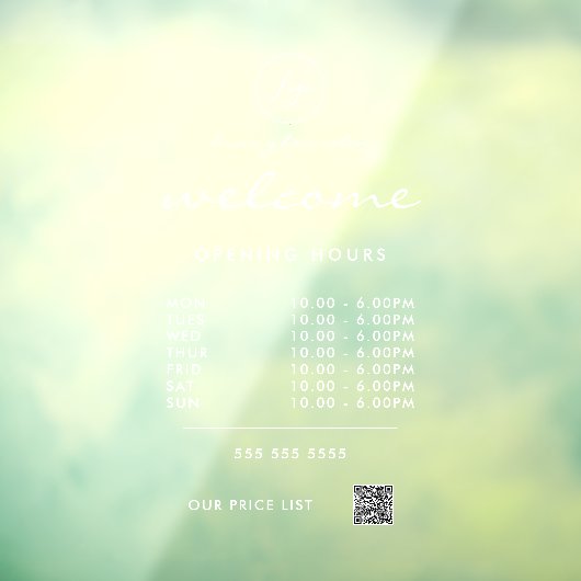 Wit Welkom Openingstijden Logo QR Code Raamsticker (Vel 3)
