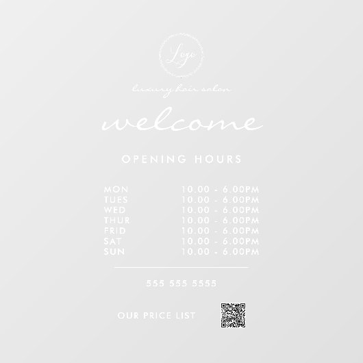 Wit Welkom Openingstijden Logo QR Code Raamsticker (Vel)