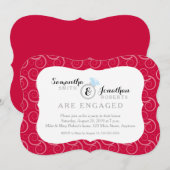 Wit wervelpatroon op rood verlovingsfeest kaart (Voorkant / Achterkant)