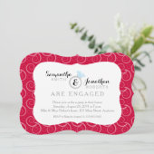 Wit wervelpatroon op rood verlovingsfeest kaart (Staand voorkant)