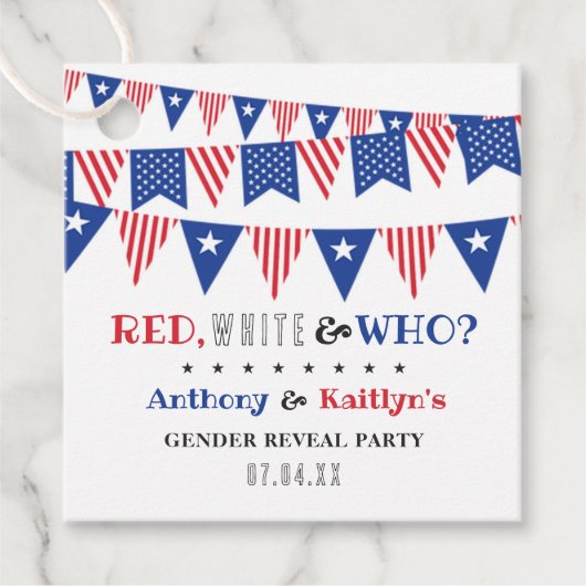 Wit & Wie? 4 juli Geslacht onthullen Partij Bedankjes Labels (Voorkant)