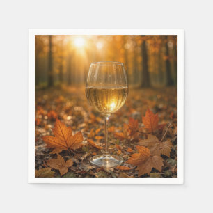 Wit Wijnglas in Herfst Esdoornbladeren Servet