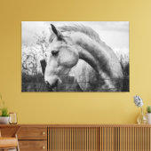 Wit Wild Spirited Horse Zwart en Wit Canvas Afdruk (Insitu (Woonkamer))