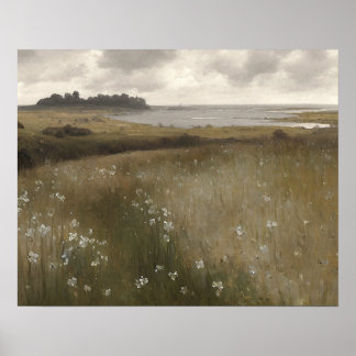 Wit wildbloembeemdschilderij - poster
