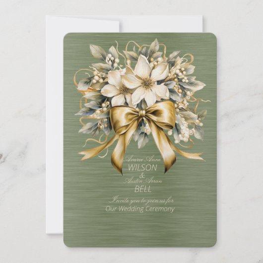 Wit Winterberry Groen Blad Goud Lint Kerstmis Kaart (Voorkant)