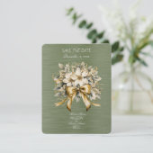 Wit Winterberry Groen Blad Goud Lint Kerstmis RSVP Kaartje (Staand voorkant)