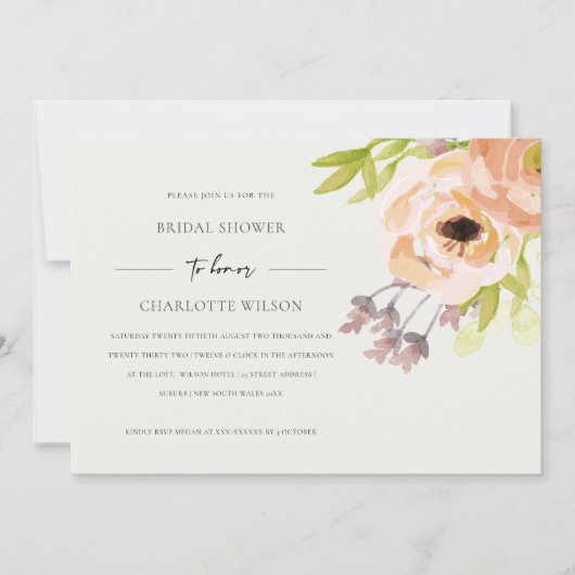 WIT WIT BLUSH PINK PEACH FLORAL VRIJGEZELLENFEEST KAART (Voorkant)