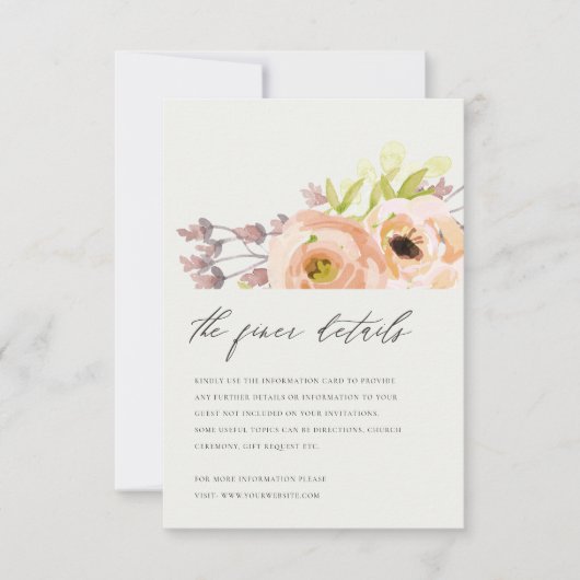 WIT WIT BLUSH PINK PEACH FLORAL WEDDING DETAIL KAART (Voorkant)