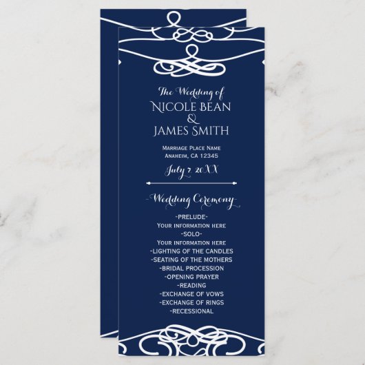 Wit & Wit Elegant Huwelijksprogramma Programmakaart (Voorkant / Achterkant)