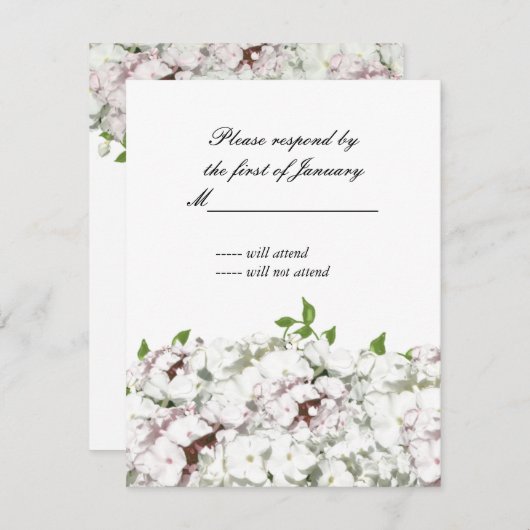 Wit-wit en Blush Floral Reply Kaart (Voorkant / Achterkant)