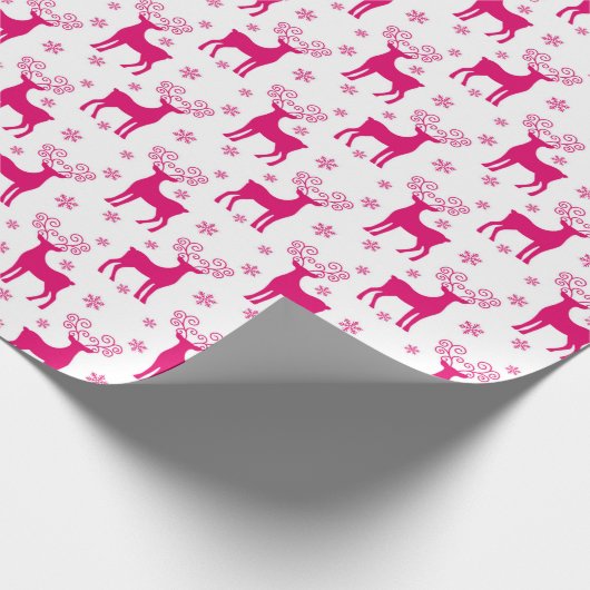 Wit-wit en roze winterkerstrendiertje cadeaupapier (Hoek)