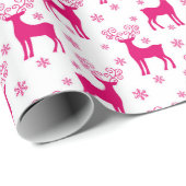 Wit-wit en roze winterkerstrendiertje cadeaupapier (Rol Hoek)
