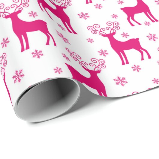 Wit-wit en roze winterkerstrendiertje cadeaupapier (Rol Hoek)