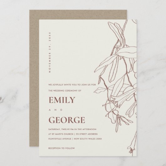 WIT WIT-LIJN VOOR HET DRAAIEN VAN PLANTAARDIGE WED BEDANKKAART (Voorkant / Achterkant)