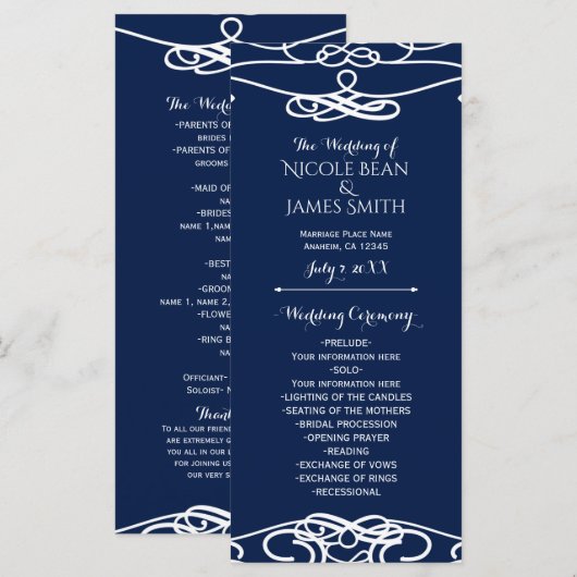 Wit & Wit Vintage Elegant Trouwprogramma Programmakaart (Voorkant / Achterkant)