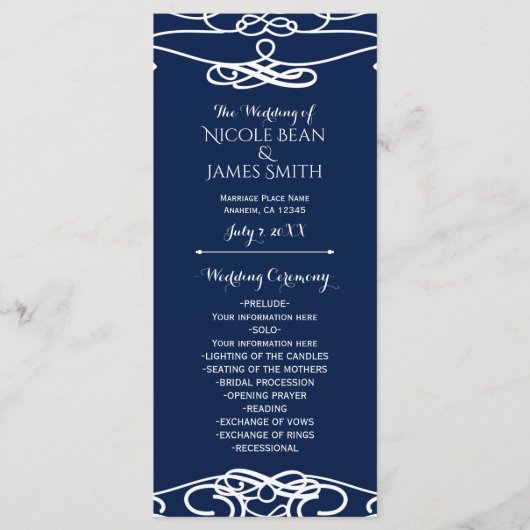 Wit & Wit Vintage Elegant Trouwprogramma Programmakaart (Voorkant)