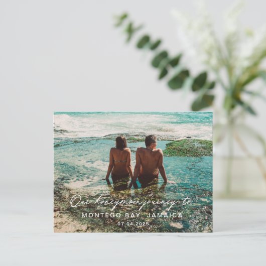 Wit-witbestemming van bruiloft Honeymoon Briefkaart (Staand voorkant)